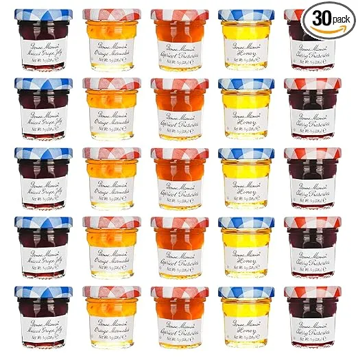 Bonne Maman Jam Assorted - 30 jelly jars x 1 ounce - 5 Apricot, 5 Orange, 5 Cherry, 5 Honey, 5 Grape, 5 Blueberry