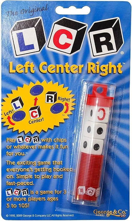 LCR - Left Center Right Dice Game - Random Color, 3 Players