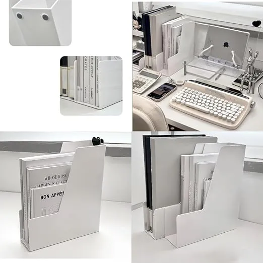 Vertical File Holder, Plastic Document Organizer and Magazine Organizer, Multi-purpose Document Organizer for Home Office (White)