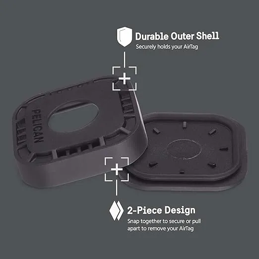 Pelican Protector - AirTag Holder w/ 3M Adhesive Sticker & AirTag Case w/ Carabiner Clip - Protective Shockproof Air Tags Keychain for Bike Wallet Car Luggage Bags Dog Collar Mount - [4 Pack, Black]