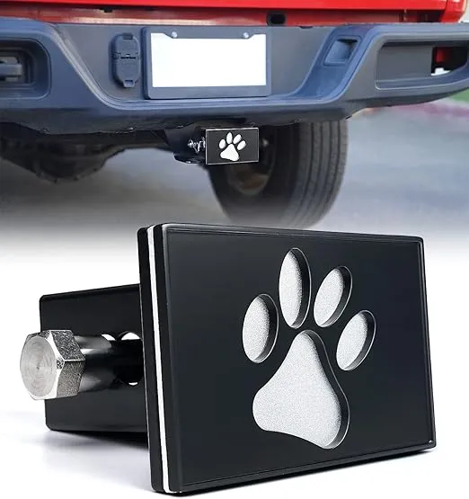 Xprite Aluminum Trailer Hitch Cover, Heavy Duty 2 Inch Tow Rear Receivers Plug Covers, Paw Pattern Metal Emblem Guard, for Pickup Trucks SUV Cars