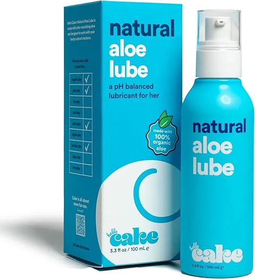 Hello Cake Natural Lube - Aloe-Based Organic Personal Lubricant - Hydrating, Hypoallergenic, pH-Balanced, Non-Sticky, Condom Compatible, for Men, Women, & Couples, 3.3 fl oz