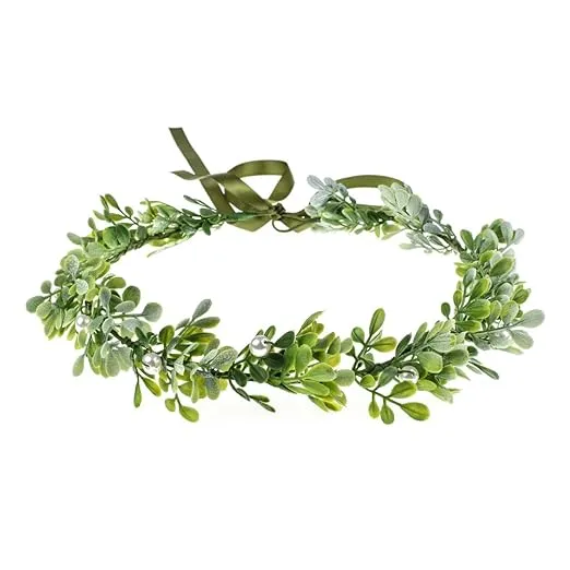 Vividsun Bridal Green Leaf Crown Bohemian Headpiece Floral Headband Photo Prop (A-green white)