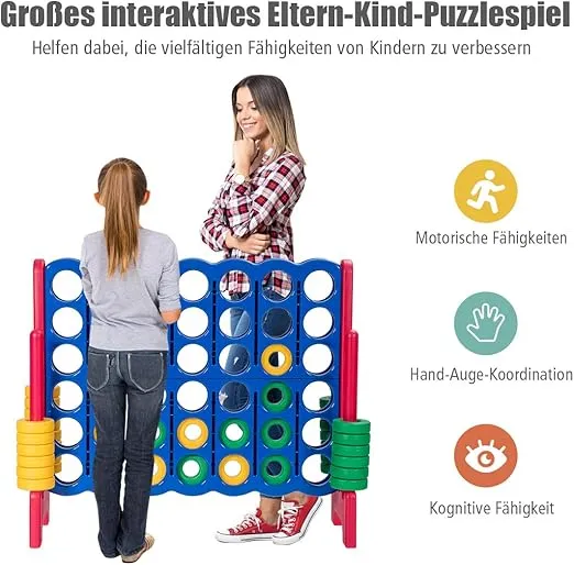 COSTWAY Vier-Gewinnt Spiel, 4 Gewinnt Spielbrettsätze, Vier in Einer Reihe Spiel mit 42 Jumbo Ringen und Schieberegler zum schnellen Neustart für Kinder und Erwachsene (Rot)