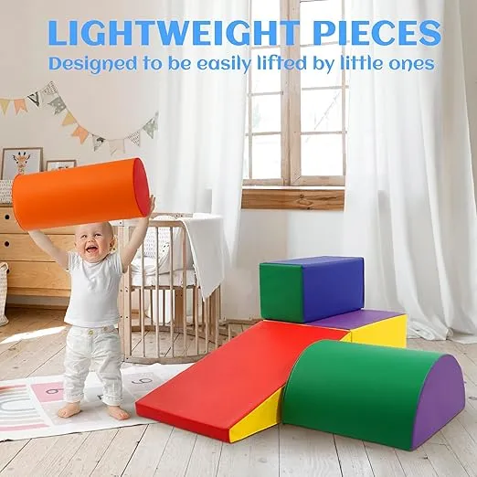 Elevon Soft Climb and Crawl Foam Playset, 5-Piece Foam Blocks for Infants Preschools Toddler 1-3 Inside, Building Blocks Toys, Active Stacking Play for Playroom, Daycare, Kindergartens, Multi Colors