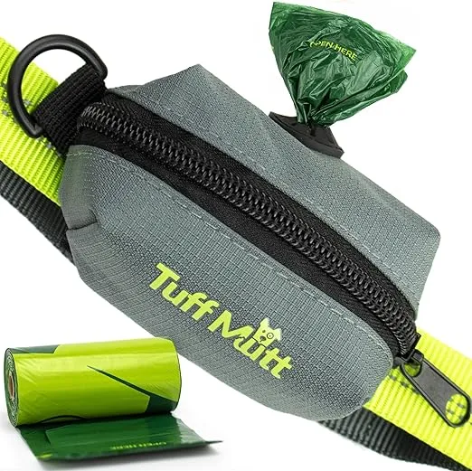 Tuff Mutt Dog Poop Bag Holder for Leash, Accessory For All Leashes, Lightweight Doggie Poop Bag Dispenser Allows For Easy Access To Pet Waste Bags, Includes Doggy Bags for Poop Holders