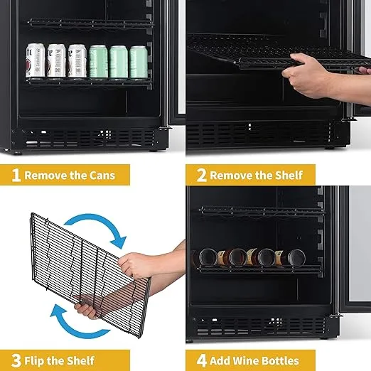 NewAir 24" FlipShelf™ Mini Fridge And Wine Cooler | 179 Can or 49 Bottle | Built-in or Freestanding Wine and Beverage Fridge with Reversible Shelves NWB180SS00