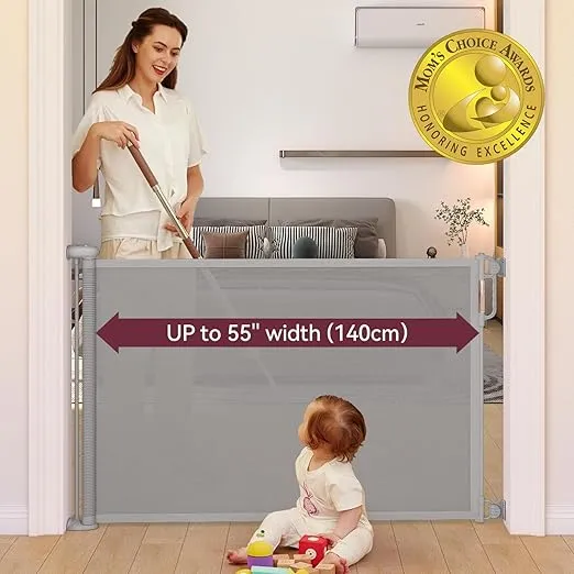 Momcozy Baby Gate, Retractable Baby Gate or Dog Gate 【Easy to USE】 for 33" Tall, Extends up to 55" Wide, Baby Gate for Stairs, Doorways, Hallways, Indoor, Outdoor
