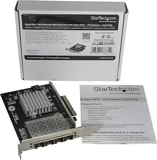 StarTech.com Quad Port 10G SFP+ Network Card - Intel XL710 Open SFP+ Converged Adapter - PCIe 10 Gigabit Ethernet Server NIC - 10GbE Fiber Optic LAN Card - Dell PowerEdge HPE ProLiant (PEX10GSFP4I)