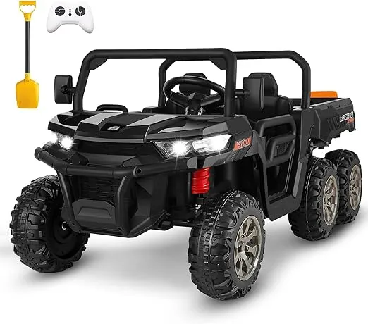 Hikole 24V Ride On Dump Truck for Kids w/Parent Remote Control, 2 Seater Ride on UTV with Dump Bed, Shovel, LED Light, 4WD Electric Car for Boys Girls, Black