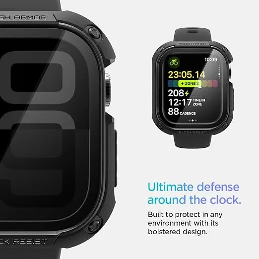 Spigen Tough Armor Case with Built-in Touch Sensitive Tempered Glass Screen Protector Designed for Apple Watch Series 10 46mm Case Durable Full Coverage Apple Watch Series 10 Case (2024) - Black