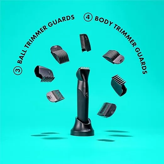 Ballsy B2 Groin & Body Trimmer for Men, Includes 2 Quick Change Heads, Waterproof, Cordless Charging Base for The Ultimate Close Shave