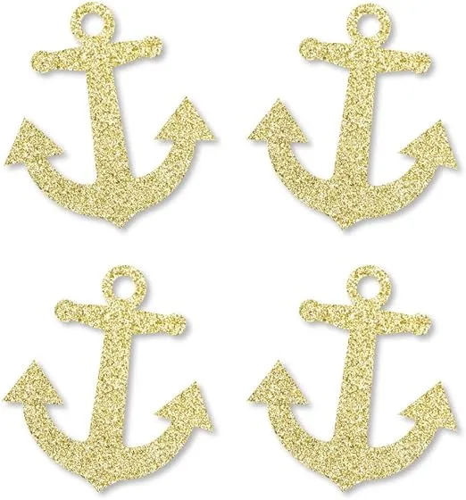 Big Dot of Happiness Gold Glitter Anchor - No-Mess Real Gold Glitter Cut-Outs - Nautical Party Confetti - Set of 24