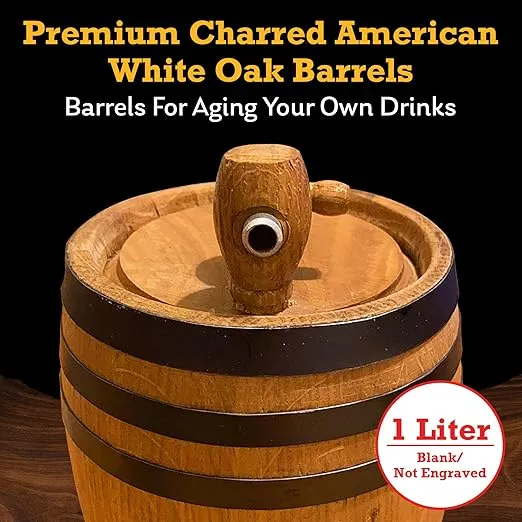 Red Head Barrels - 1 L Premium Distillery-Grade Oak Barrels for Aging Whiskey, Rum, and More, Ideal for Whiskey Barrel or Wine Barrel, American Charred Oak Barrel with 12-Page Cocktail Recipe Booklet