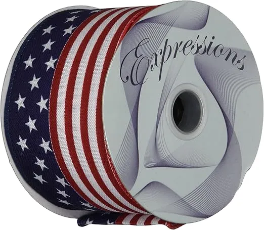 Craig Bachman Imports 8567339343 2.5" x 10 yd Red, White, Blue Stars/Stripes Ribbon