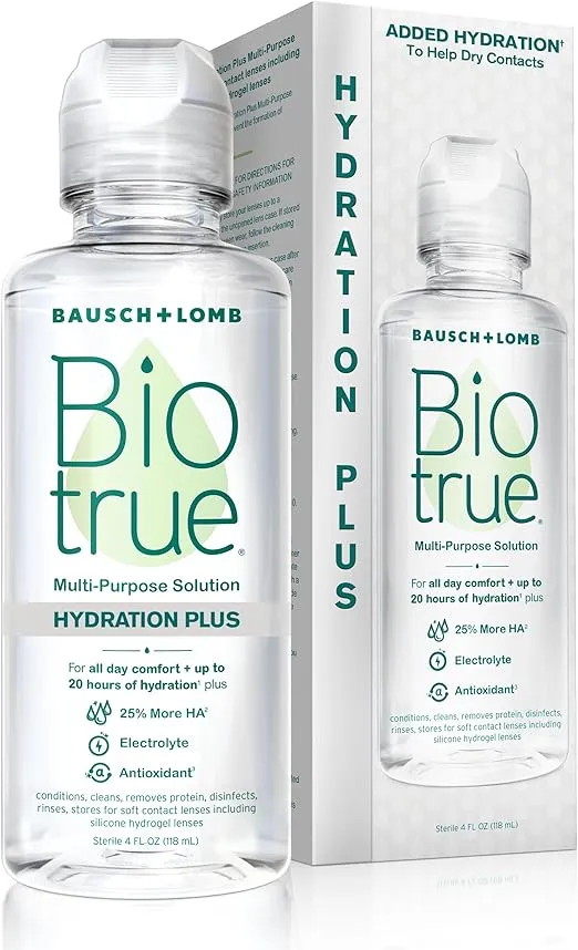 Biotrue Hydration Plus Contact Lens Solution, Multi-Purpose Solution for Soft Contact Lenses, 4 FL OZ