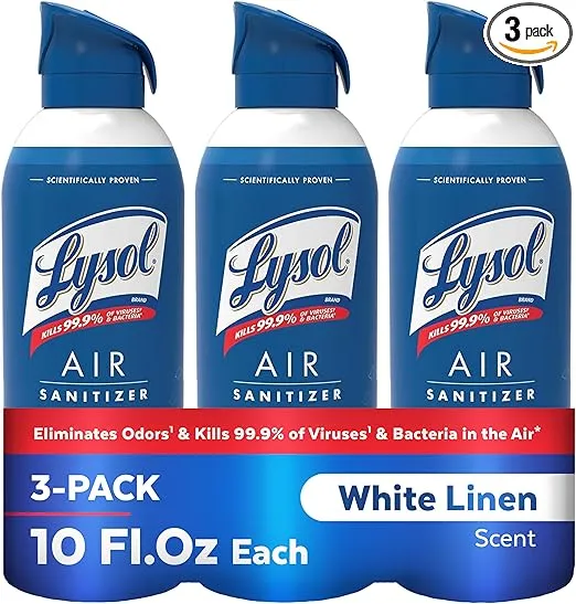 Lysol Air Sanitizer Spray, For Air Sanitization and Odor Elimination, White Linen Scent, 10 Fl. Oz (Pack of 3)