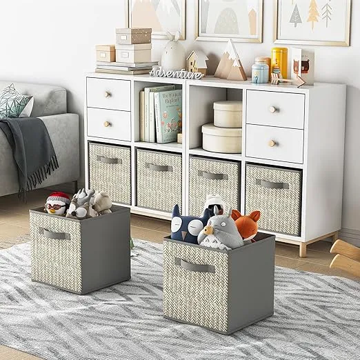 Wisdom Star 6 Pack Fabric Storage Cubes with Handle, Foldable 11 Inch Cube Storage Bins, Storage Baskets for Shelves, Storage Boxes for Organizing Closet Bins
