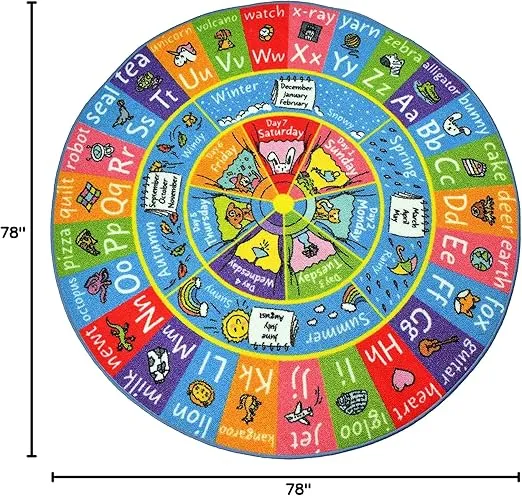 KC Cubs ABC Alphabet, Seasons, Months and Days of The Week Educational Learning & Fun Game Play Area Non Slip Boy & Girl Kids Rug Carpet for Children Bedroom, Toddler Classroom & Baby Playroom Mat