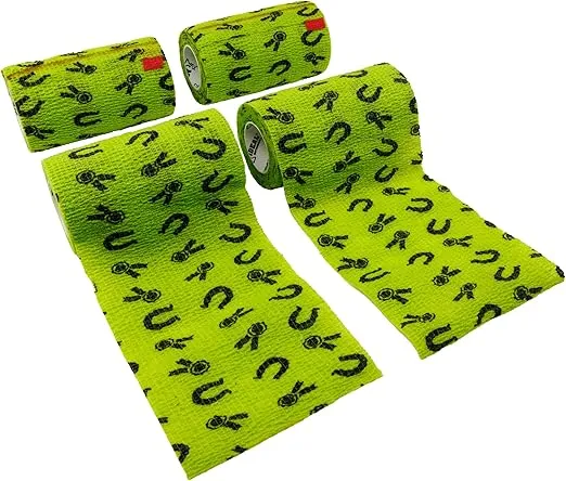 Syrflex Cohesive Bandage 4” Green Horse Shoes and Ribbons 4pk