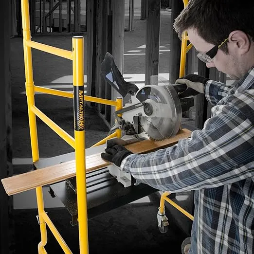 MetalTech Rolling Scaffolding Platform, Adjustable & Foldable Design with 5" Locking Wheels