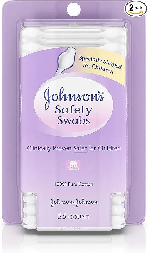Johnson's 008256OurBundle Non-Chlorine Bleached Safety Ear Swabs for Babies and Children, 55 ct ( Pack of 2)