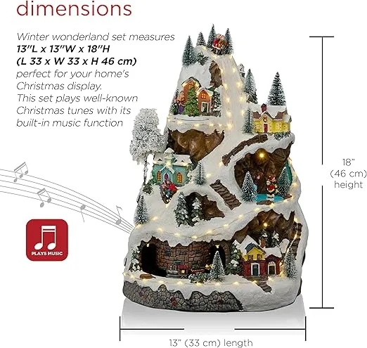 Alpine Corporation 18"H Indoor Animated Winter Wonderland Set with LED Lights and Music