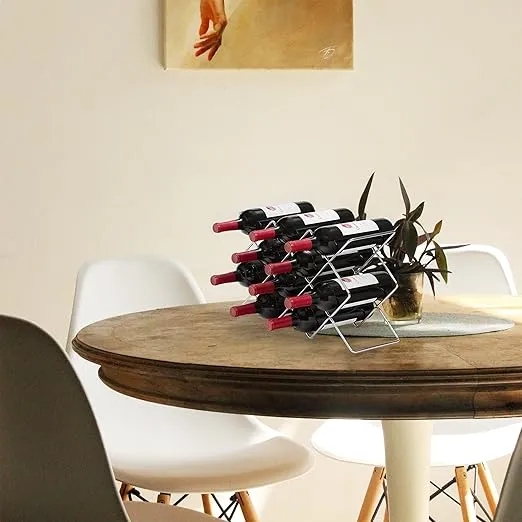 Mango Steam Elegant 10 Bottle Wine Rack Holder for Countertop and Fridge Storage - Silver Chrome