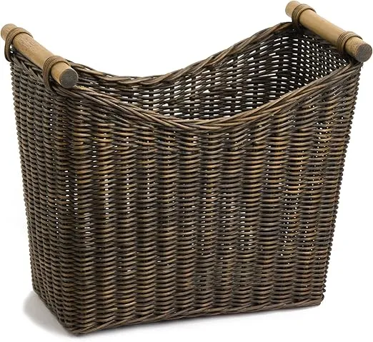 The Basket Lady Narrow Wicker Magazine Basket, Large, 14 in L x 7.5 in W x 12 in H, Antique Walnut Brown