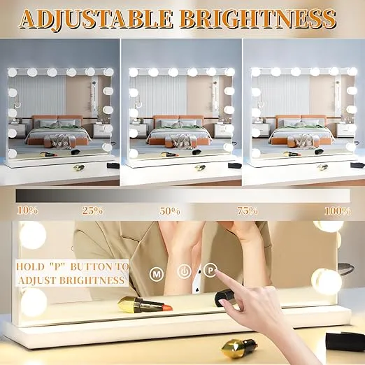 Vanity Mirror with Lights Lighted Makeup Mirror with Dimmable LED Bulbs,3 Color Lighting Modes,USB Charging Port Touch Control,Sturdy Metal Frame Design,White (50x40cm, 4.70)
