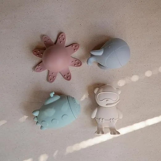 mushie Sealife Bath Toys Play Set for Toddlers | 100% Food Grade Silicone | Mold Free, Pack of 4
