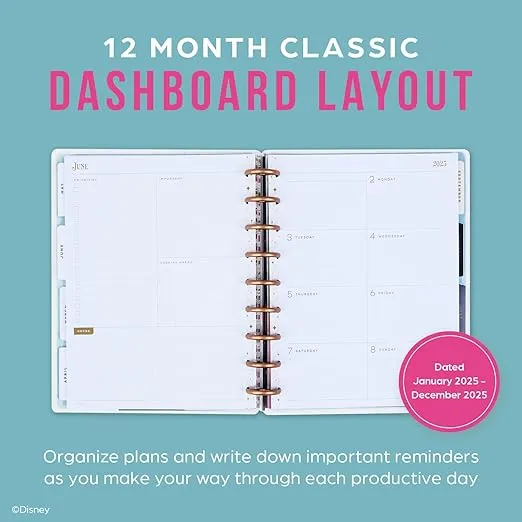 Happy Planner Disney Disc-Bound 12-Month Planner, Jan.–Dec. 2025 Daily, Weekly, and Monthly Planner, Classic Size, Dashboard Layout, Disney’s Sleeping Beauty, 12 Dividers, 7" x 9.25"