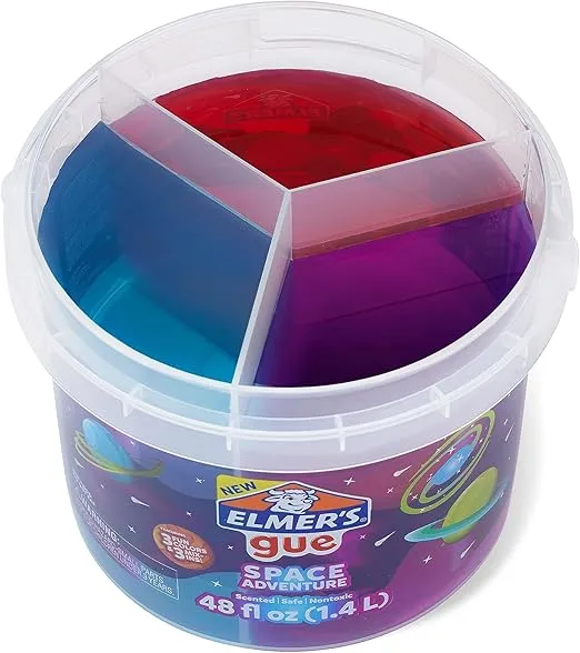 Elmer’s Gue Premade Slime Bucket, Space Adventure Theme, Includes 3 Lb. Bucket with 3 Types of Slime and 3 Sets of Add-ins