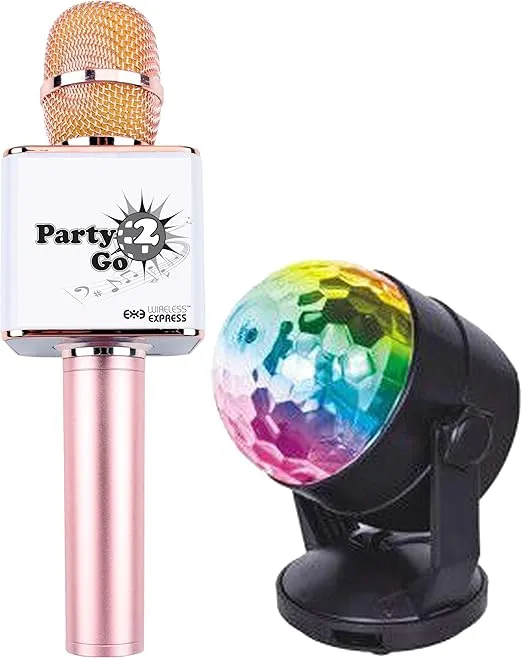 Party2Go Bluetooth Karaoke Microphone and Disco Ball Set (Pink)