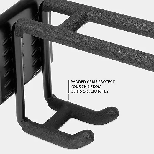 Ski Wall Rack, Holds 4 Pairs of Skis & Skiing Poles or Snowboard, for Home and Garage Storage, Wall Mounted, Heavy Duty, Adjustable Rubber-Coated Hooks