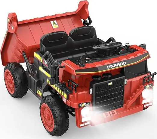ANPABO Ride on Dump Truck, 12V Ride on Car with Remote Control, Electric Dump Bed and Extra Shovel, Ride on Construction Vehicle with Music Player, Key Start for Safety, Ideal for Kids
