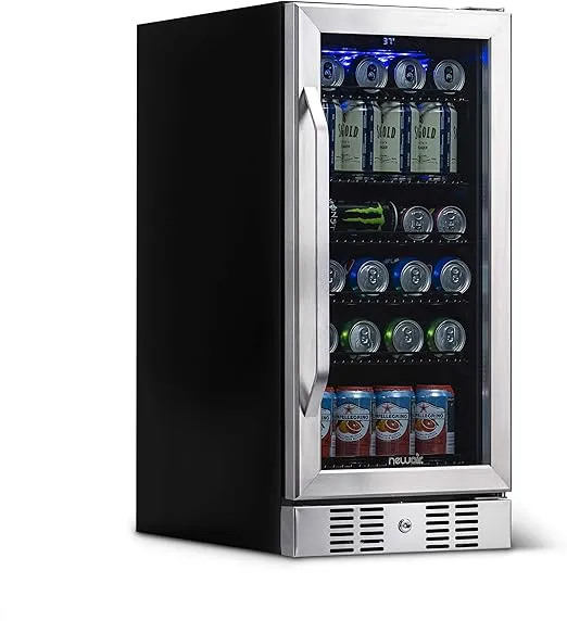 NewAir Beverage Refrigerator Cooler with 96 Can Capacity - Built-in Mini Bar Beer Fridge for Bedroom, Dorm, Office - Small Refrigerator Cools to 34F Perfect For Beer, Soda, And Drinks