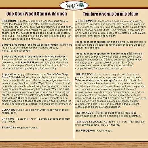 SamaN Interior One Step Wood Seal, Stain and Varnish – Oil Based Odorless Dye - Protection for Furniture and Fine Wood (Golden Maple SAM-302, 8 oz)