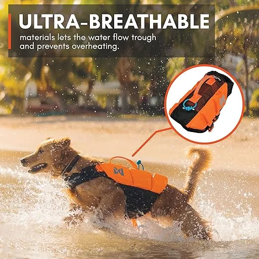 Non-stop dogwear Protector Life Jacket, Innovative Dog Life Jacket, Breathable Dog Swimming Vest with Ergonomic Design for Full Freedom of Movement, Black/Orange, Size 2
