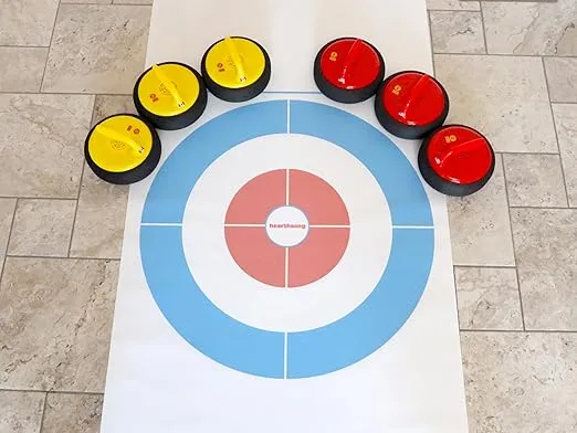 HearthSong Curling Zone – Indoor Battery Operated Hovering Curling Set – Fun Family Game for Kids and Adults – 6 Curling Stones and Floor Mat – Olympic Sport Party Game Equipment – Age 3+