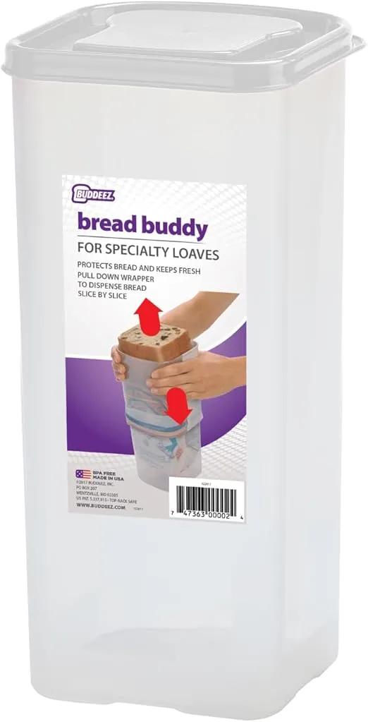 Buddeez Bread Buddy for Small Specialty Loaves, Bread Box, Bread Container, Fresh Bread Dispenser – White Lid
