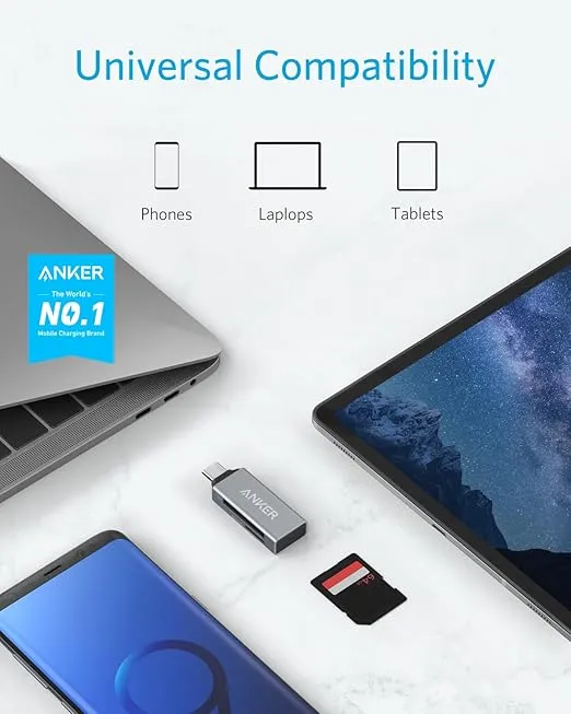Anker SD Card Reader, 2-in-1 USB C Memory Card Reader for Digital Camera SD Card Viewer with Dual Slot for SDXC, SDHC, SD, MMC, RS-MMC, Micro SDXC, Micro SD, Micro SDHC Card, and UHS-I Cards
