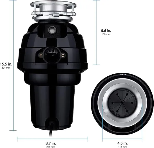 Eco Logic EL-10-DS-BK 10 Designer Series Food Waste Disposer with Black Sink Flange, 1-1/4 HP