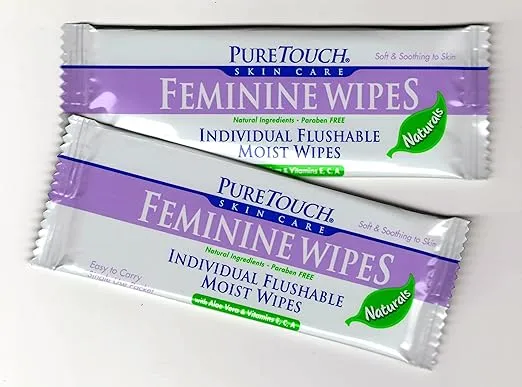 Feminine Wipes NATURALS for Adults Individual Flushable Moist Wipes BULK of 350 Single-Use-Packets
