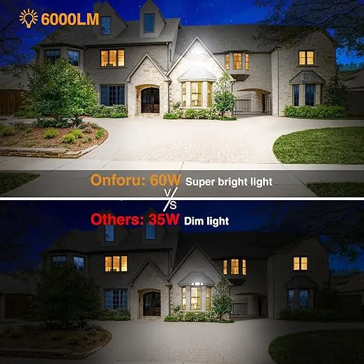 Onforu 3 Packs 60W Flood Lights Outdoor, 6000LM Super Bright Security Lights,Switch Controlled, IP65 Waterproof, 6500K Exterior LED Flood Light with 3 Adjustable Heads for Garden Yard Home