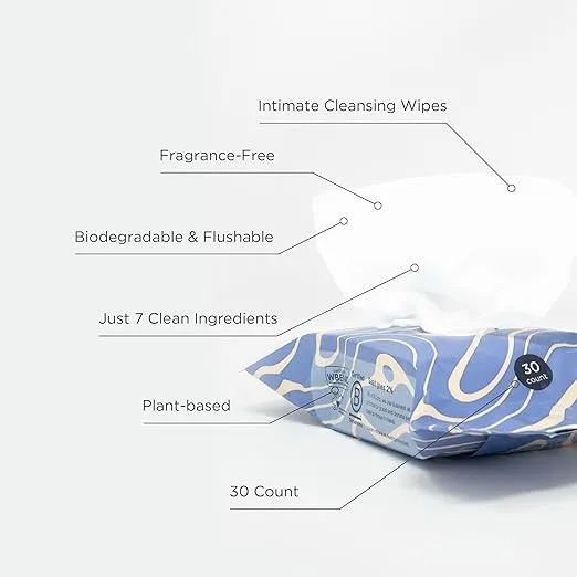Saalt Intimate Cleansing Wipes - 30 count (6 x 7.75 inches) - Menstrual Cup Wipes - Easy Cleaning for Public Bathroom, School, or Travel With a Menstrual Cup or Menstrual Disc