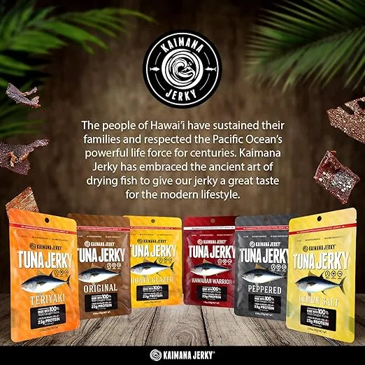 Kaimana Wild-Caught Ahi Tuna Jerky - Lemon Salt | Rich in Omega-3s & High in Protein | All-Natural & Organic Fish Jerky (3 pack, 2 oz)