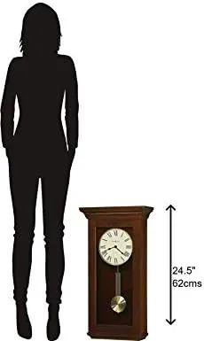 Howard Miller Continental Wall Clock 625-468 Cherry Bordeaux Finish, Circular Brushed Brass Pendulum Bob, Quartz Single-Chime Movement, Volume Control