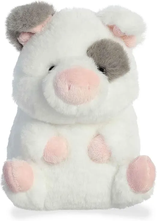 Aurora® Round Rolly Pet™ Spots Piglet™ Stuffed Animal - Adorable Companions - On-The-Go Fun - White 7 Inches