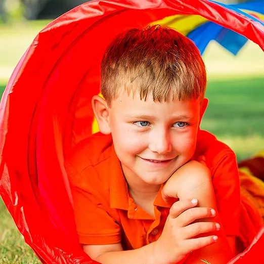 Hey! Play! Kids Play Tunnel- 4-Way Pop Up Crawl Through Tent, Indoor/Outdoor Fun for Kids, Dogs, Toddlers & Children, Foldable & Portable Playhouse, Multicolor